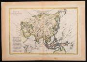 M. BONNE (1727 - 1795), ASIE, copper engraved map with attractive hand-colouring, published in Paris in 1787, including a poorly rendered northern Australia and an oversized New Guinea; repaired tear. Image 24 x 34.5cm; overall 30 x 42cm. - 2