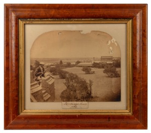 108 · PENTRIDGE HOUSE, 1869: Two impressive albumen photographs laid down on card of Pentridge House & Penitentiary by Paterson Brothers of Melbourne, attractively displayed in birdseye maple frames, each sheet size approximately 23 x 30cm, frames 41 x 46cm overall.