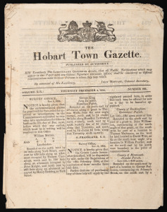 "THE HOBART TOWN GAZETTE", two complete editions, for December 4th, 1834, and September 14th, 1838.