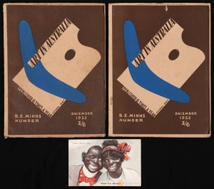 BENJAMIN EDWIN MINNS: Two copies of the December 1932 B.E. Minns issue of Art In Australia, plus original c. 1905 "The Glad Eye" B.E. Minns postcard. (3 items)