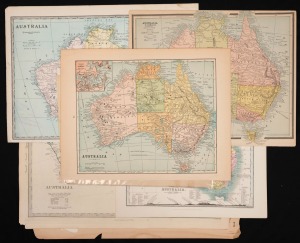 TERRITORIAL EVOLUTION OF AUSTRALIA: Nine maps of Australia spanning the 1850s to the 1930s, the largest 36 x 42cm, showing a wide range of colony/state border configurations, of note North Australia, Central Australia, and Alexandraland.