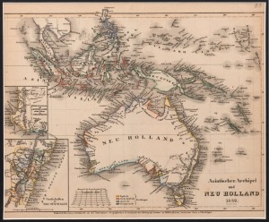 NEW HOLLAND: Group of hand-coloured maps, comprising New Holland with Van Diemen's Land [S. Hall, 1823], Australia and New Zealand [C. Smith, 1835], and Asiatischer Archipel und Neu Holland [Kleinknecht, 1849]. (3 items)
