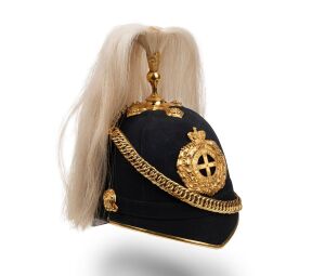 Melbourne Volunteer Cavalry helmet with white horsehair plume, 1890-1900.