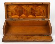 JAMES ANNEAR antique glove box with marquetry New Zealand timbers, bearing original paper label to the base "JAMES ANNEAR, Maker, Sydney-Street, Wellington, New Zealand", 19th century, 8.5cm high, 28cm wide, 10.5cm deep. - 3