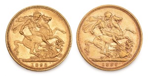 1893 & 1895 Sovereigns, Queen Victoria, Melbourne Mint, (2) VF.