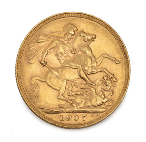 1907 Sovereign, Edward VII, St. George reverse, Perth Mint, EF.