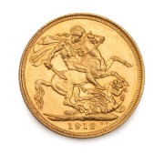 1912 Sovereign, George V, St. George reverse, Sydney, Unc.