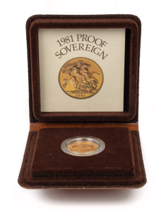 ELIZABETH II, 1981 Gold Sovereign Proof in original plastic capsule within a Royal Mint leatherette wallet with Certificate.