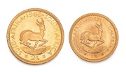 1965 1 Rand and 2 Rand gold Springboks, (2) Unc.