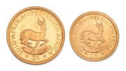 1965 1 Rand and 2 Rand gold Springboks, (2) Unc.