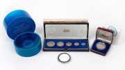 A diverse little group comprising of Australia 1982 $10 Commonwealth Games Proof in case; SWAZILAND 1968 Proof set in case of issue; a 2010 Fiji $2 Taku - Hawksbill Turtle 1oz silver with gold highlights Proof in ornate box of issue; and a 1oz silver Paw
