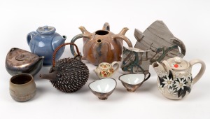 STUDIO POTTERY: Teapots and accessories, including an unusual novelty echidna example, mixed makers and vintages, (11 items), ​​​​​​​the largest 20cm high overall