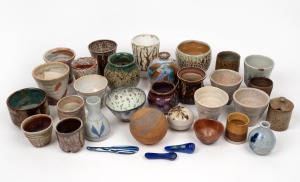 Assorted Australian pottery vases, beakers, lidded boxes, spoon etc., makers including SUSIE McMEEKIN, (28 items) the largest 11cm high