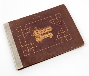 E.R. ASH (1854-1941), Souvenir of Tasmania, original album with gilt title and decoration to front cover; containing 12 photographs, circa 1895, laid down on card pages with later manuscript annotations; overall 15 x 20cm. ​​​​​​​Images include "Tasmanian