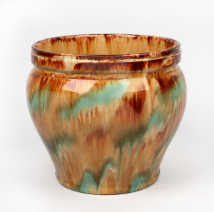 CORNWELL'S BRUNSWICK POTTERY rare jardiniere with green and brown mottled glaze, 25cm high, 28cm diameter.
