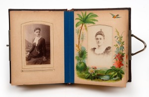 A collection of cartes-de-visite in a lovely old-time leather-bound album; mainly Sydney studios including T.S. Glaister, Bradley & Allen, David Scott, Newman, J.J. Hollands, Freeman, William Sargent, B.C. Boake, J. Hubert Newman, Falk, Tuttle, (40+ cards