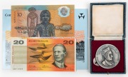 ROYAL HORTICULTURAL SOCIETY OF VICTORIA: John Pascoe Fawkner silver recognition medal, for outstanding service to horticulture, c. 1960s, diameter 57mm, in felt-lined box of issue, together with 1988 $10 Australian Bicentenary polymer banknote (AA 16 069 
