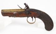 An antique English flintlock pocket pistol with early New Zealand Maori carved stock, late 18th century, 23cm long. - 4