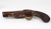 An antique English flintlock pocket pistol with early New Zealand Maori carved stock, late 18th century, 23cm long. - 6