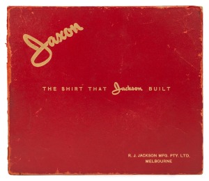 WOLFGANG SIEVERS (1913-2007) "JAXON THE SHIRT THAT JACKSON BUILT" original red album with gilt lettering produced for the noted Melbourne shirt manufacturer, complete with 22 black and white photographs with captions detailing the production of shirts fro
