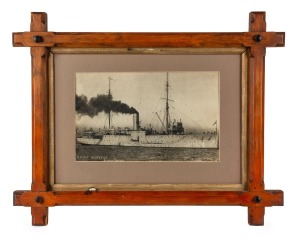 "H.M.A.S. Platypus, Sydney Harbour", photograph housed in attractive Australian timber frame, circa 1915, image 18 x 29.5cm.