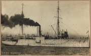 "H.M.A.S. Platypus, Sydney Harbour", photograph housed in attractive Australian timber frame, circa 1915, image 18 x 29.5cm. - 2