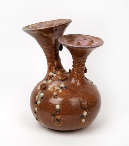 An Australian studio pottery twin neck vase, incised signature to base, ​​​​​​​30cm high.
