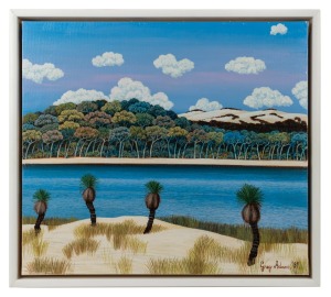 GREG ADAMS (1949 - ), (grass trees in landscape), oil on canvas, signed lower right "Greg Adams, '89", ​​​​​​​40 x 46cm, 44 x 50cm overall