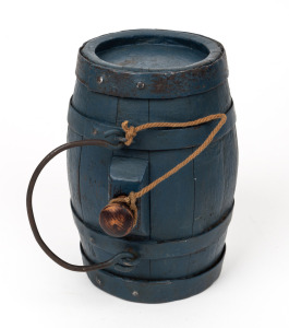 A Georgian naval gunner's priming gun powder flask with blue painted finish, 16.5cm wide