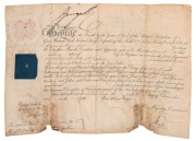 THE STORY OF BENJAMIN BAYLY (1797-1850), First Lieutenant, 21st Regiment of Foot, Van Diemen's Land and resident of "RUNNYMEDE", north of Hobart. A remarkable group of five original vellum documents recording Bayly's service career