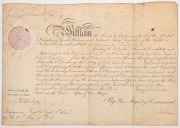 THE STORY OF BENJAMIN BAYLY (1797-1850), First Lieutenant, 21st Regiment of Foot, Van Diemen's Land and resident of "RUNNYMEDE", north of Hobart. A remarkable group of five original vellum documents recording Bayly's service career - 5