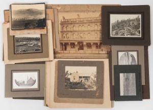 [TASMANIAN INTEREST] Selection of antique albumen photographs, mostly laid down on card, subjects include hydro-electricity construction, large format architectural scene by Beattie of the Imperial Hotel, Bank of Van Dieman's Land by H. H. Baily and view 