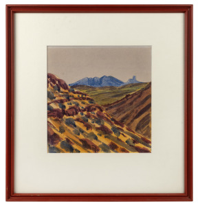 EDWIN PAREROULTJA (1918-1986), (Hermannsburg landscape), watercolour, signed lower centre" Edward Pareroultja, 26.5 x 26cm, 48 x 46cm overall