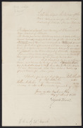 PORT PHILLIP DISTRICT: An 1848 police form, 33 x 20cm, documenting a &pound;20 fine issued to one Abraham Hodgkinson, licensed publican, for the infraction of having closed his business for a total of four days, together with an 1850 witnessed declaration regar - 2