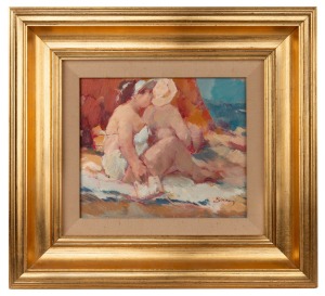 OTTAVIO (OTTO) BORON (1935 - ), (the bathers), oil on board, signed lower right "Boron", 21 x 25cm, 42 x 46cm overall.