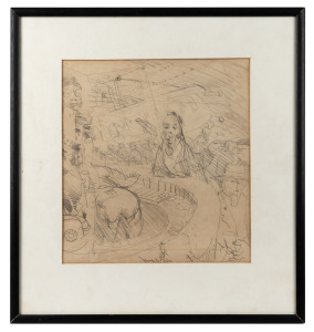 JAMES WIGLEY (1917-1999), (untitled bar scene), pencil sketch, signed lower centre "James Wigley", 29 x 27cm, 45 x 42cm overall.
