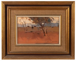 ALLAN BAKER (1921-2004), Brumbies, Central Queensland, oil on board, signed lower right "Allan Baker" and titled verso, 15 x 22cm, 29 x 36cm overall.