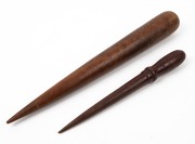 Two antique Australian blackwood fids, Tasmanian origin, 19th century, ​​​​​​​29cm and 40cm long.