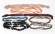 Seven assorted bead necklaces, shell, apple seed and native seed pods,