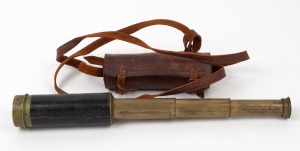 An antique English six drawer expandable pocket telescope in original leather case, 19th century