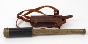 An antique English six drawer expandable pocket telescope in original leather case, 19th century