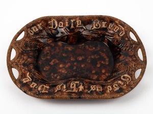 LITHGOW antique pottery bread plate with brown mottled glaze, 19th/20th century, 34cm wide