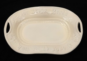 LITHGOW pottery bread plate with cream finish, unknown age, impressed kangaroo mark to base, 35cm wide