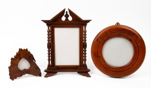 262 · Three assorted Australian timber picture frames, huon pine, cedar and musk, 20th century, ​​​​​​​the largest 33cm high overall