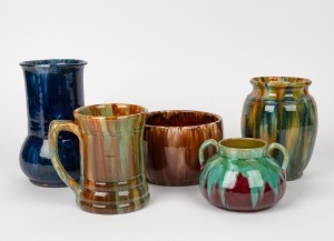 JOHN CAMPBELL pottery tankard, brown glazed bowl and three assorted vases, (5 items), all incised "John Campbell, Tasmania", the largest 17.5cm high