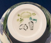 MOORCROFT "Fairy Wren" English pottery vase on black and cream ground, in original box of issue, circa 2004, impressed factory mark and artist details to base, 11cm high - 3