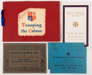 MILITARY EPHEMERA four publications comprising of: I.) "Review of the Royal Navy by H. M. The King, Spithead, July 26th, 1924", II.) "Trooping the Colour. Celebration in London of the Birthday of His Majesty The King, June 3rd, 1930", III.) "Trooping the 