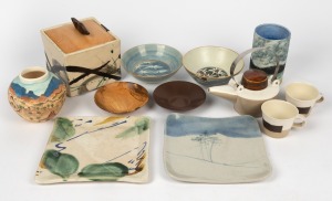 Pottery dishes, tea ware, vases, bowls etc., artists include PATSY HELY and RICHARDS BROOKS, (12 items), the largest vase 15.5cm high