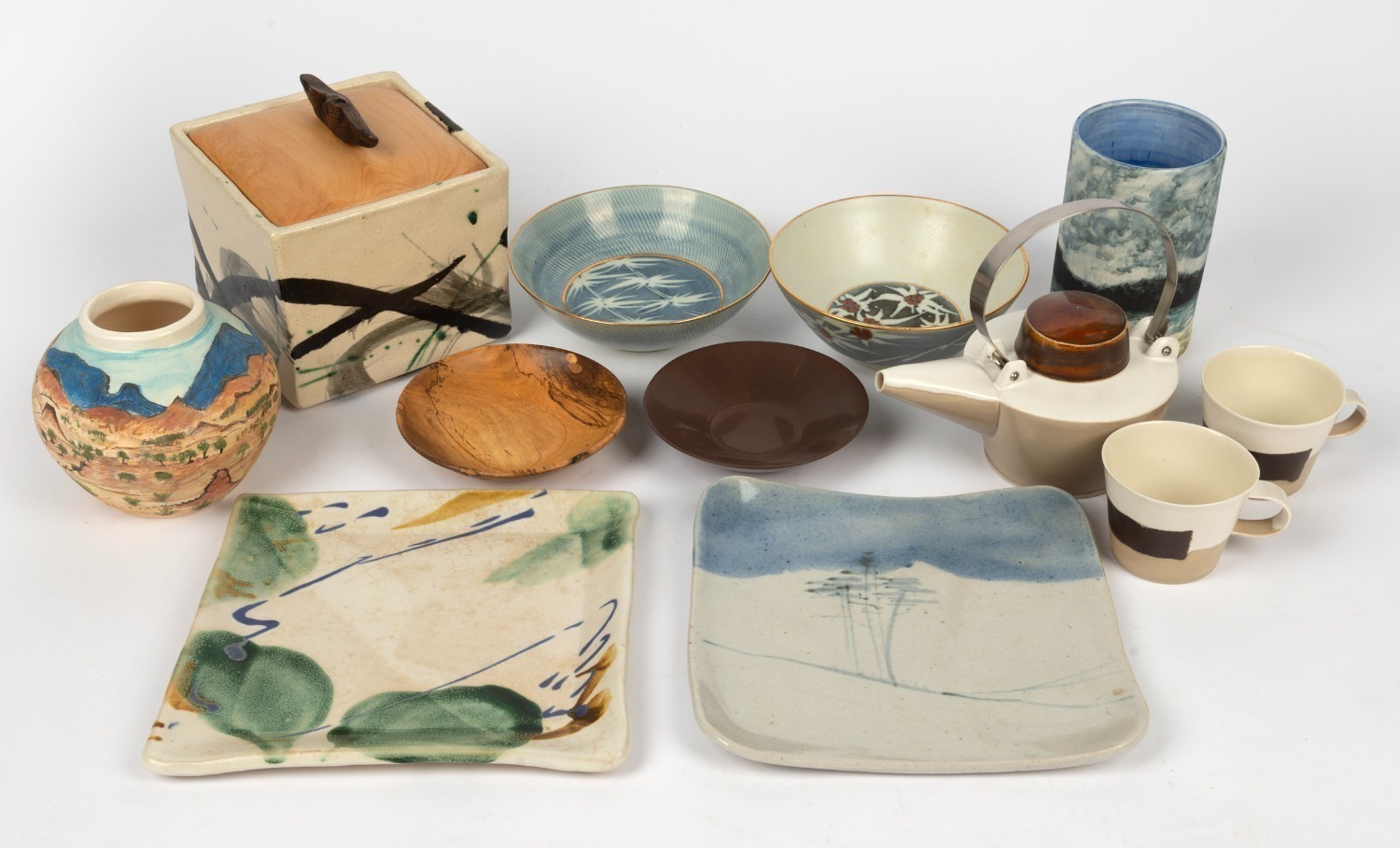 Pottery dishes, tea ware, vases, bowls etc., artists include PATSY HELY ...