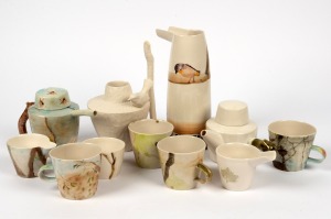 PATSY HELY, assorted Australian porcelain tea ware, jugs, etc, many with bird decorations, (11items), ​​​​​​​​​​​​​​the largest 25cm high.